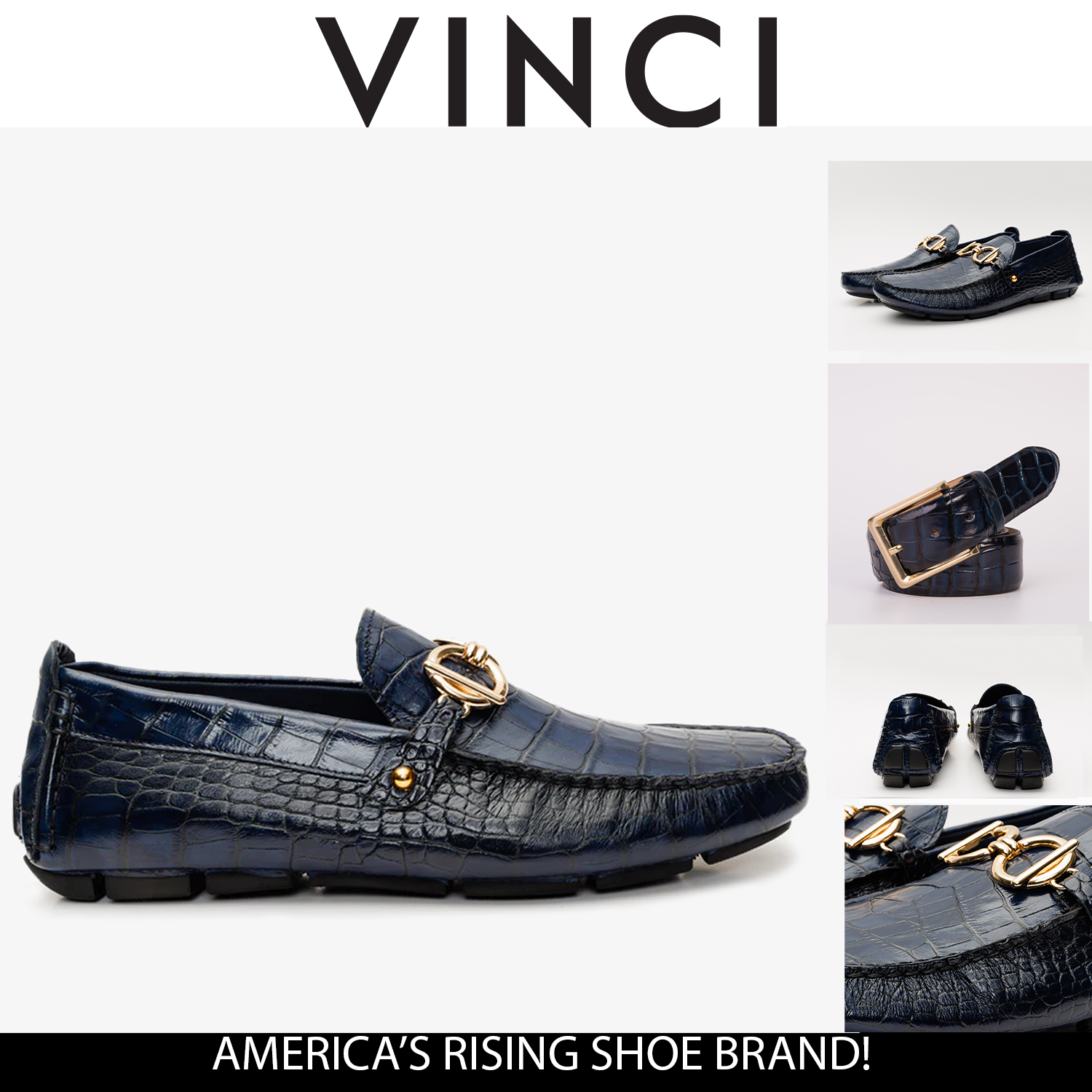 The Pisa Navy Blue Leather Bit Drive Loafer Shoe