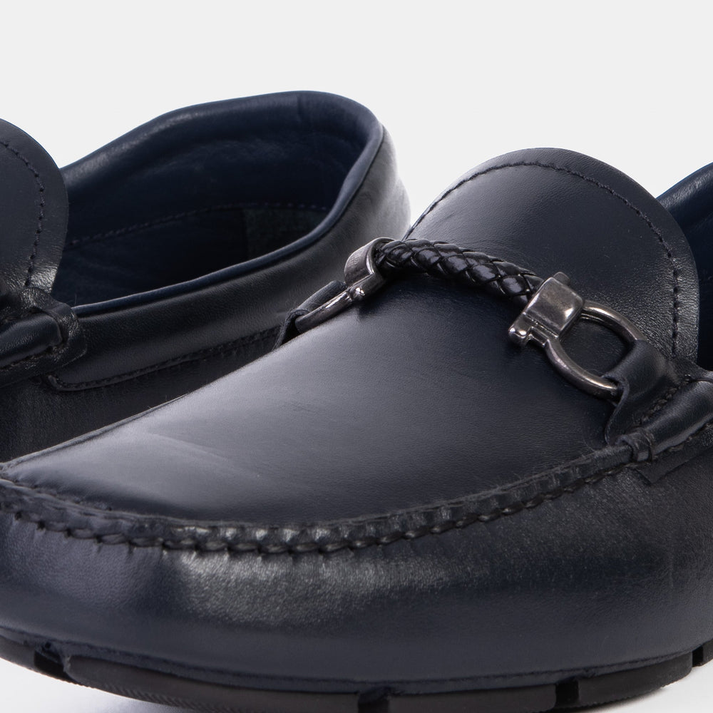 Pavia Navy Blue Leather Bit Drive Loafer Shoe