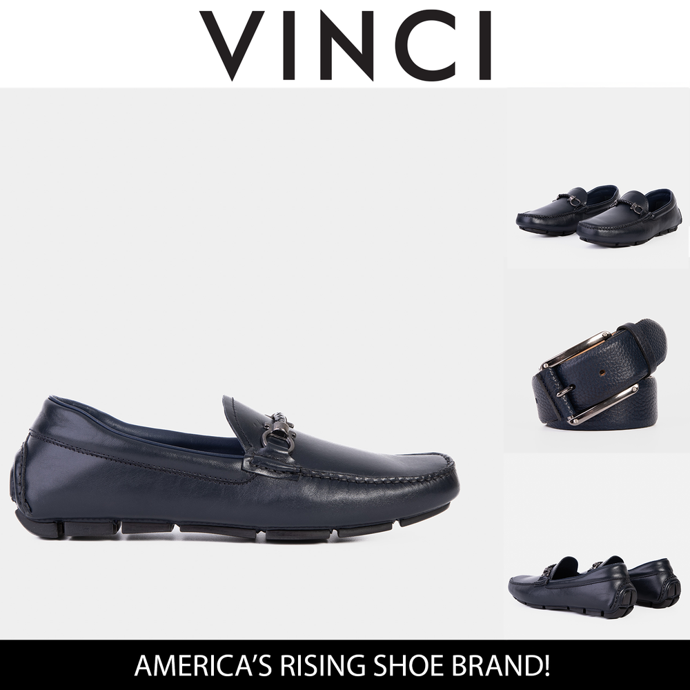 Pavia Navy Blue Leather Bit Drive Loafer Shoe