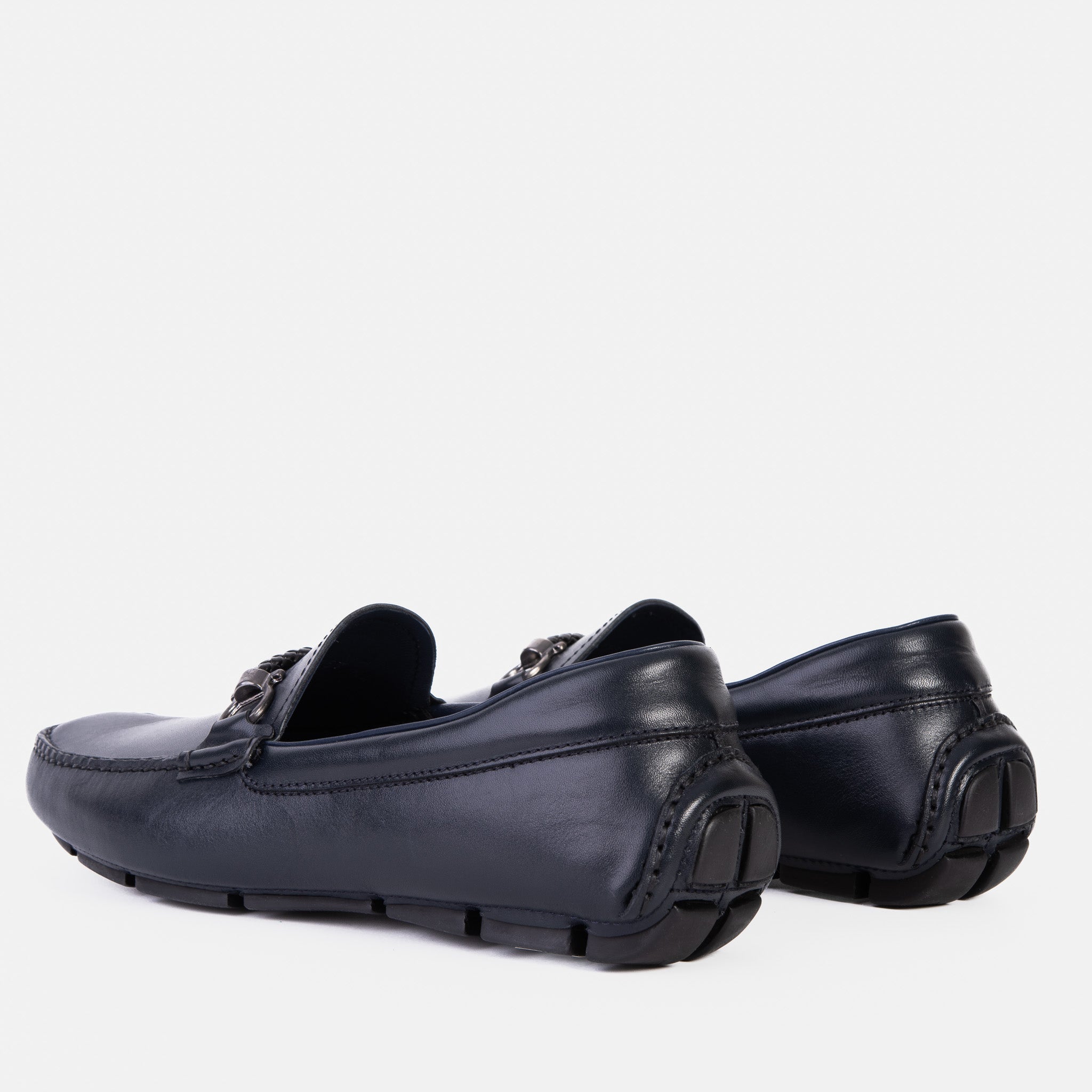 Pavia Navy Blue Leather Bit Drive Loafer Shoe