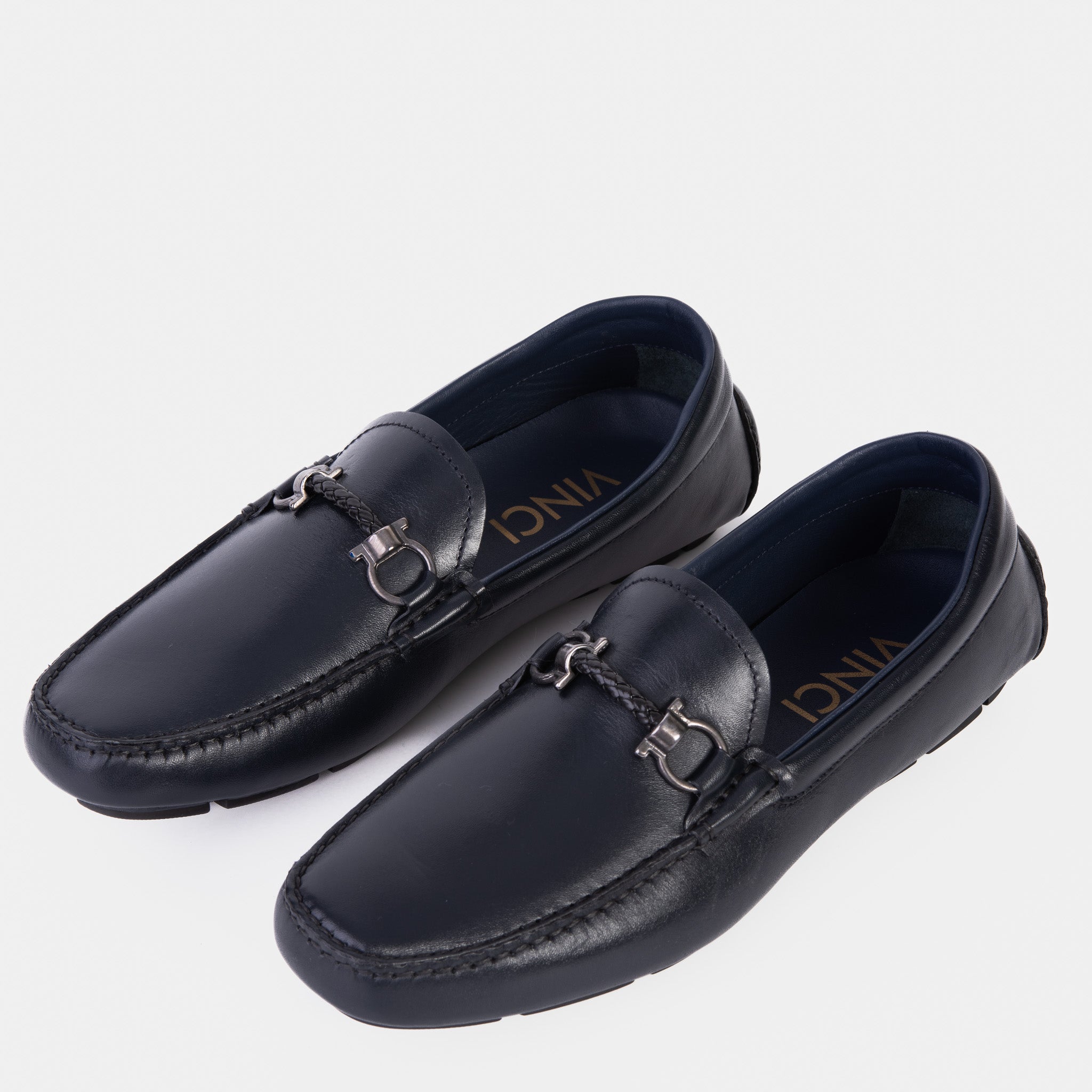 Pavia Navy Blue Leather Bit Drive Loafer Shoe