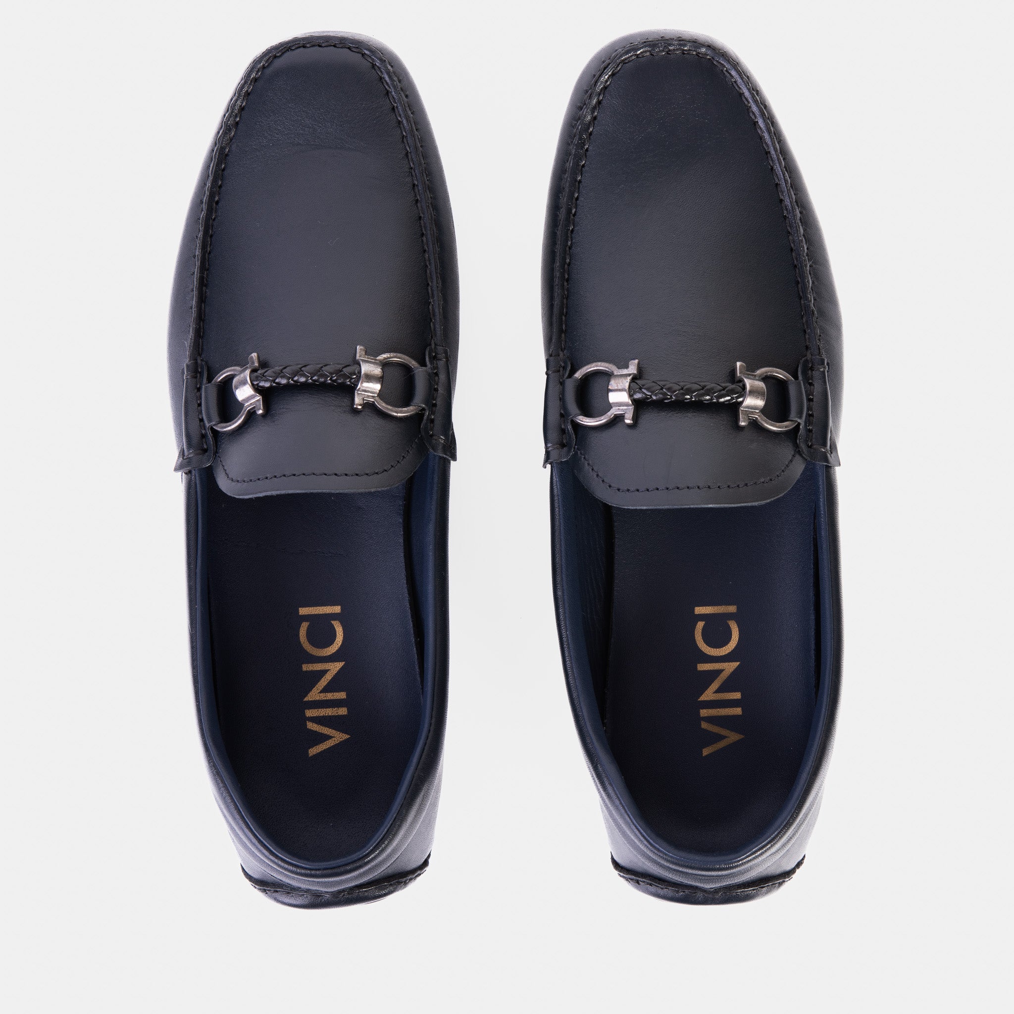 Pavia Navy Blue Leather Bit Drive Loafer Shoe