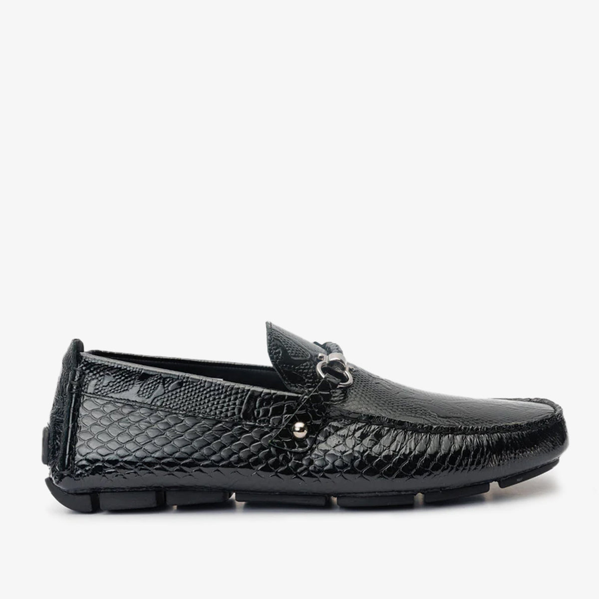 The Bologna Black Leather Bit Drive Loafer Shoe