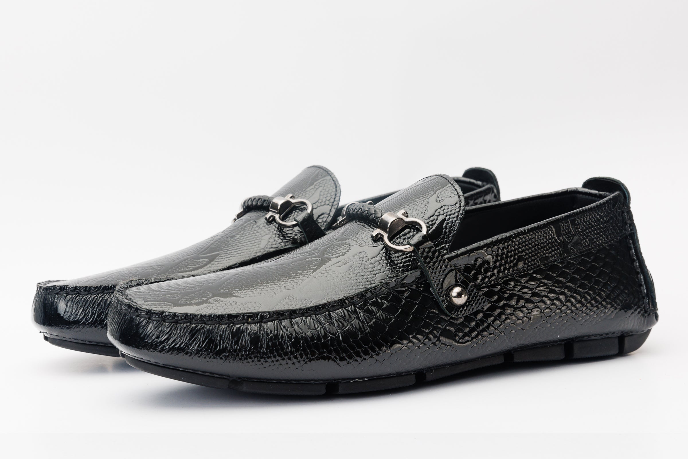 The Bologna Black Leather Bit Drive Loafer Shoe