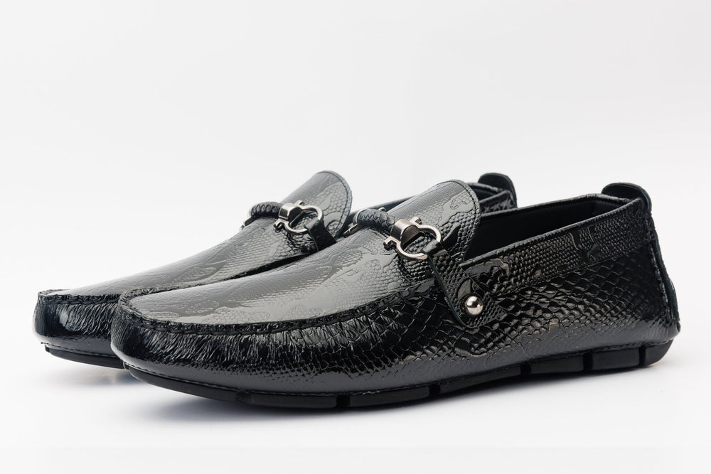 The Bologna Black Leather Bit Drive Loafer Shoe