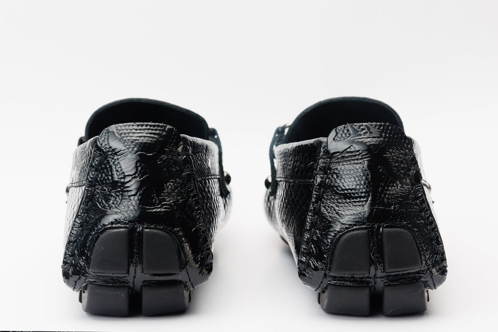 The Bologna Black Leather Bit Drive Loafer Shoe