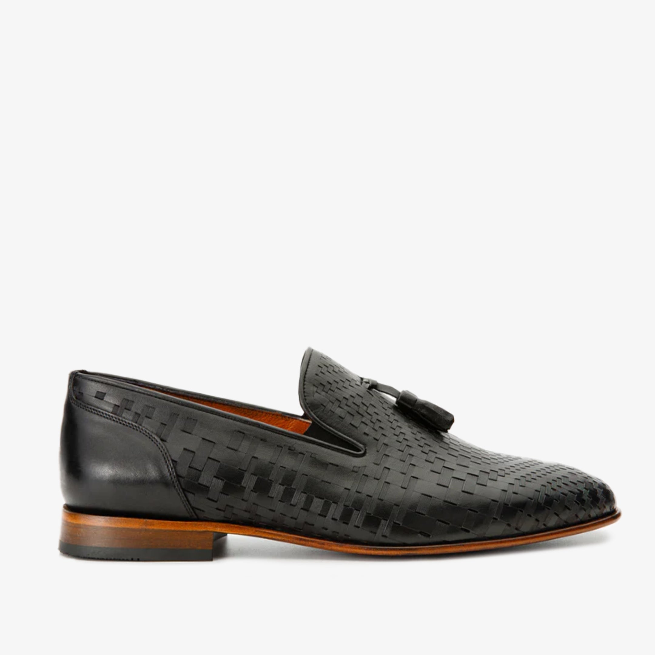 The Meram Black Leather Tassel Slip-On Loafer Shoe