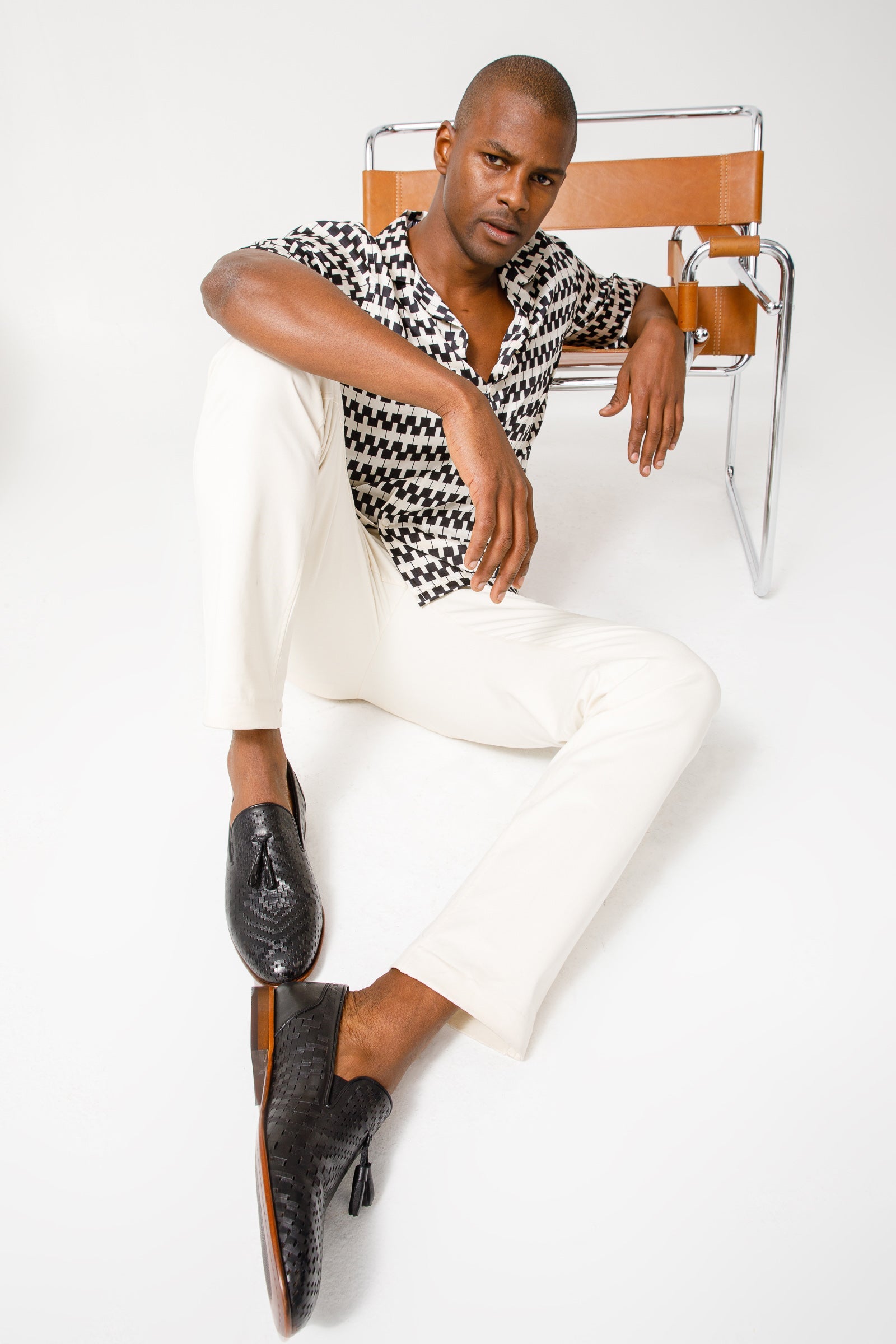The Meram Black Leather Tassel Slip-On Loafer Shoe