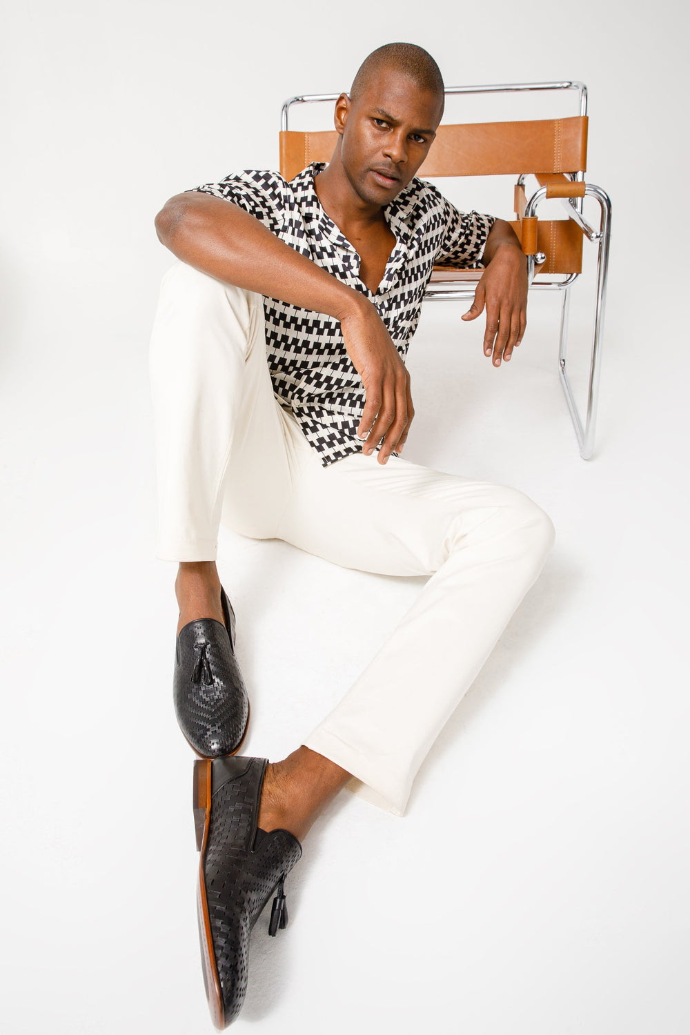 The Meram Black Leather Tassel Slip-On Loafer Shoe