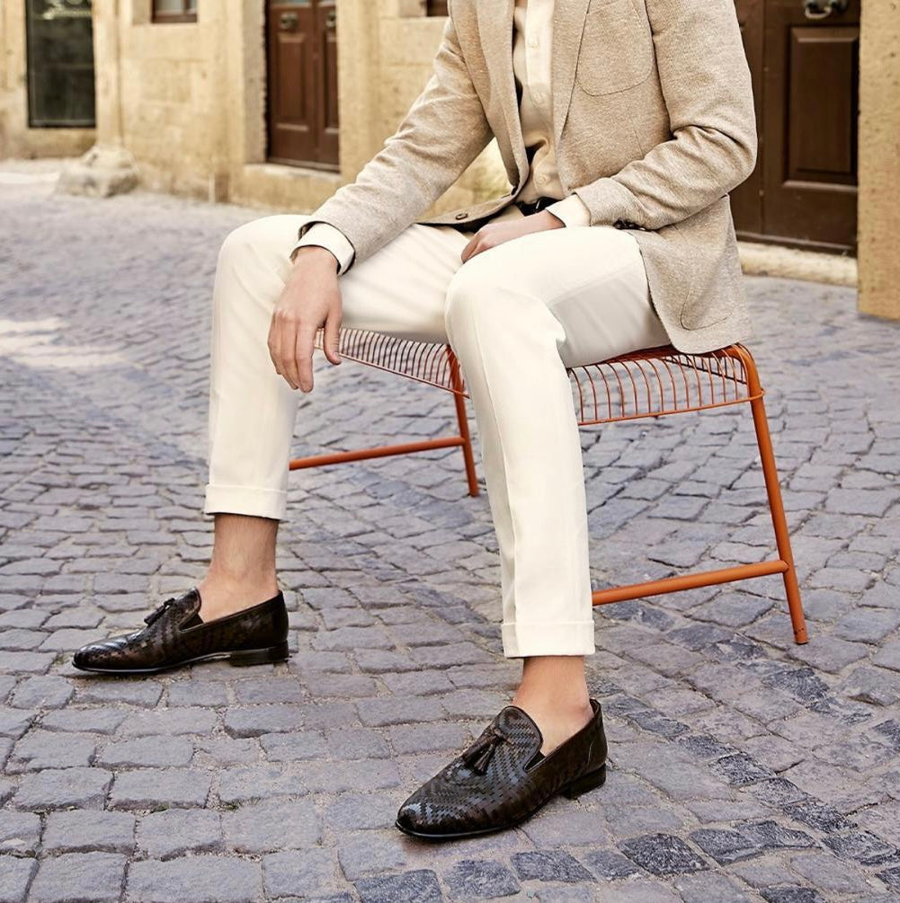 The Meram Black Leather Tassel Slip-On Loafer Shoe