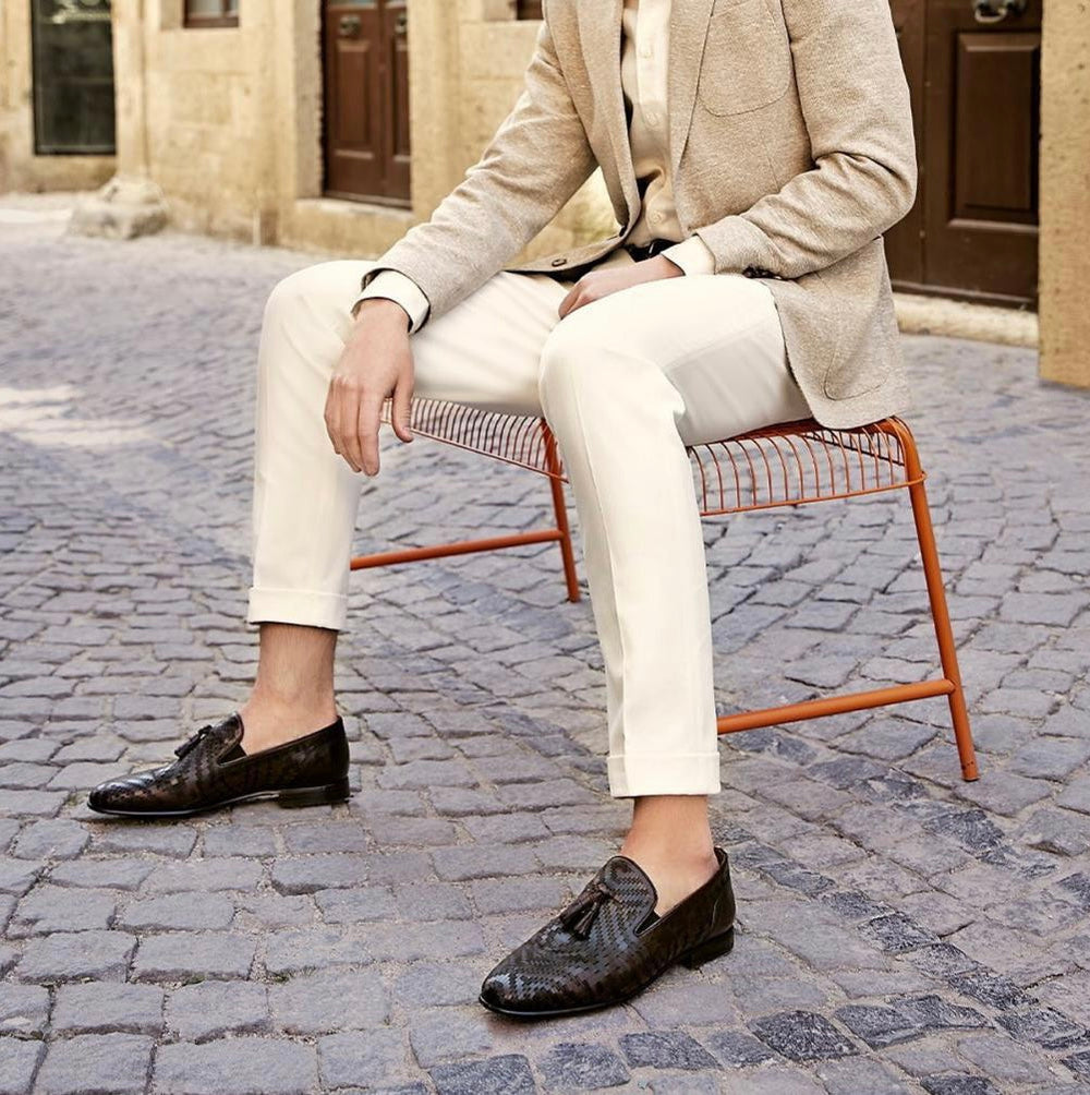 The Meram Black Leather Tassel Slip-On Loafer Shoe