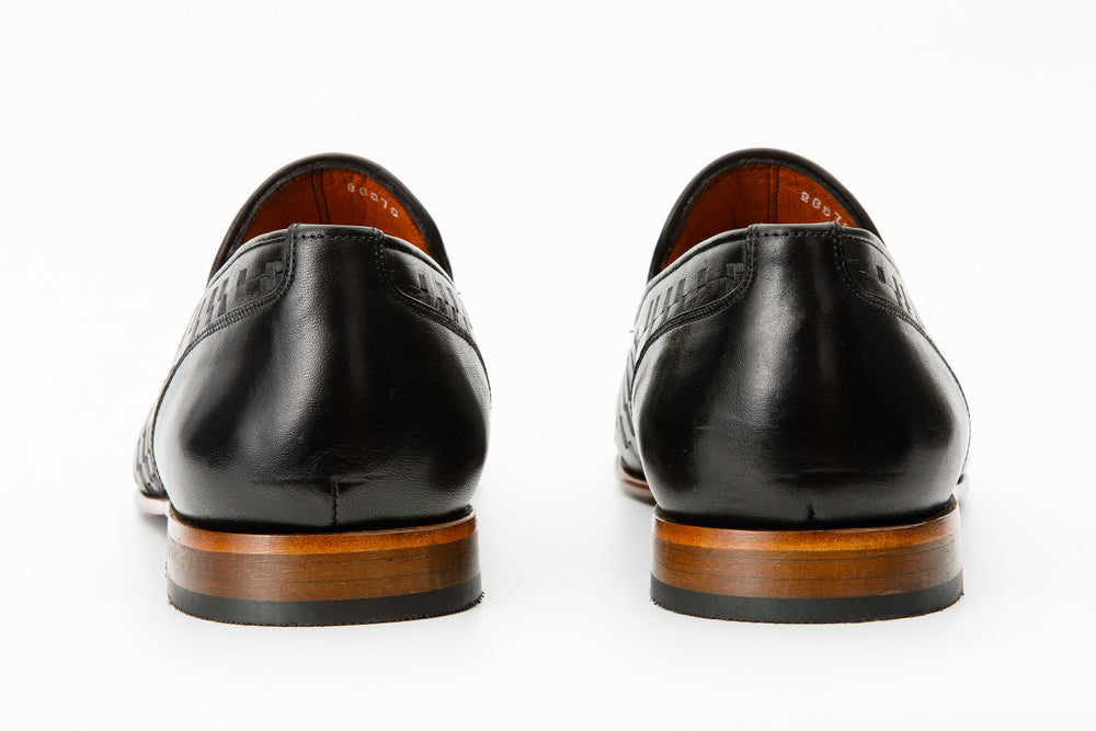 The Meram Black Leather Tassel Slip-On Loafer Shoe