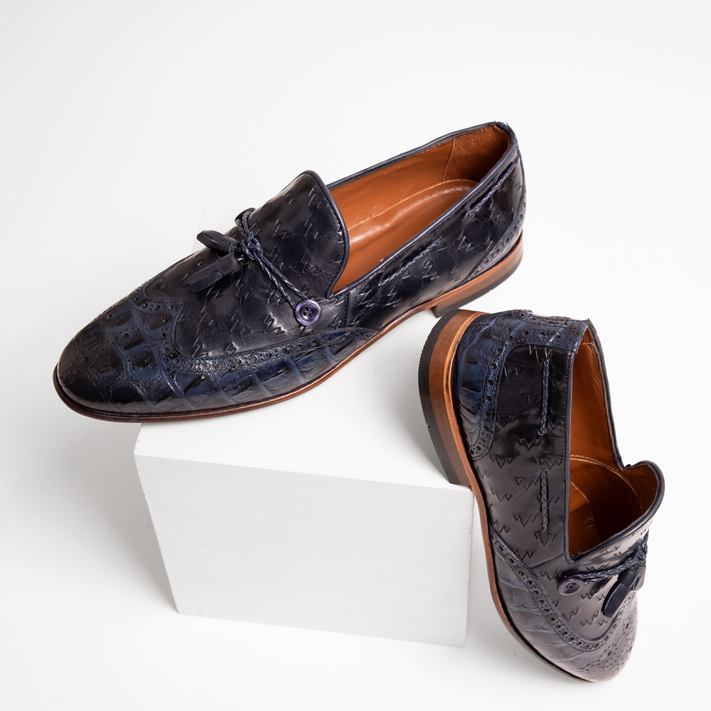 The Istanbul Navy Blue Leather Tassel Loafer Shoe