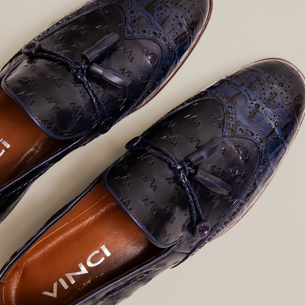 The Istanbul Navy Blue Leather Tassel Loafer Shoe