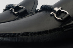 Pavia Black Leather Bit Drive Loafer Shoe