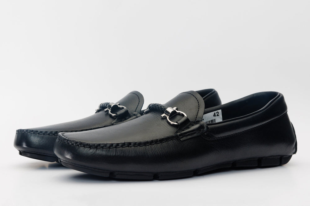 Pavia Black Leather Bit Drive Loafer Shoe