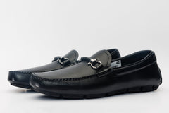 Pavia Black Leather Bit Drive Loafer Shoe