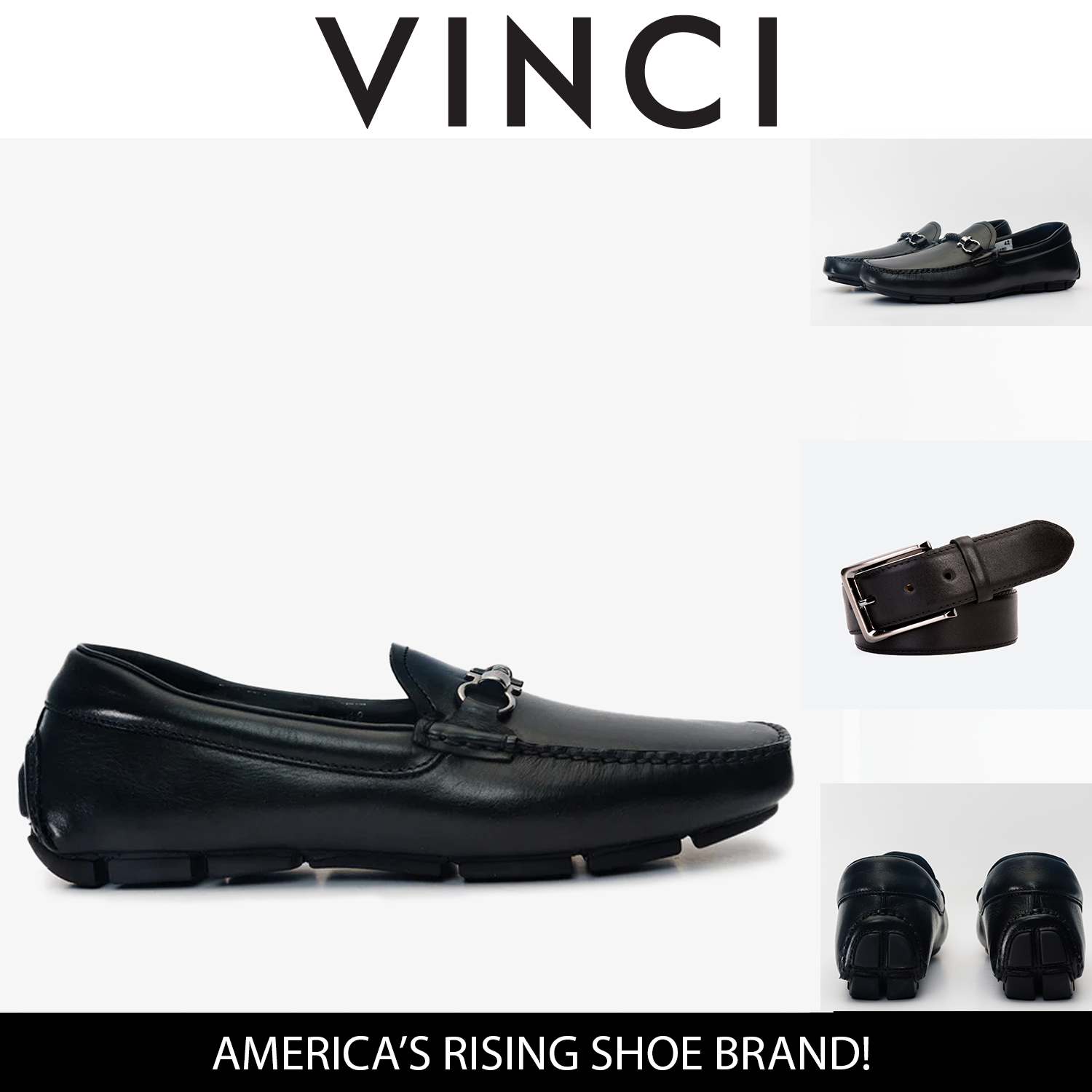 Pavia Black Leather Bit Drive Loafer Shoe