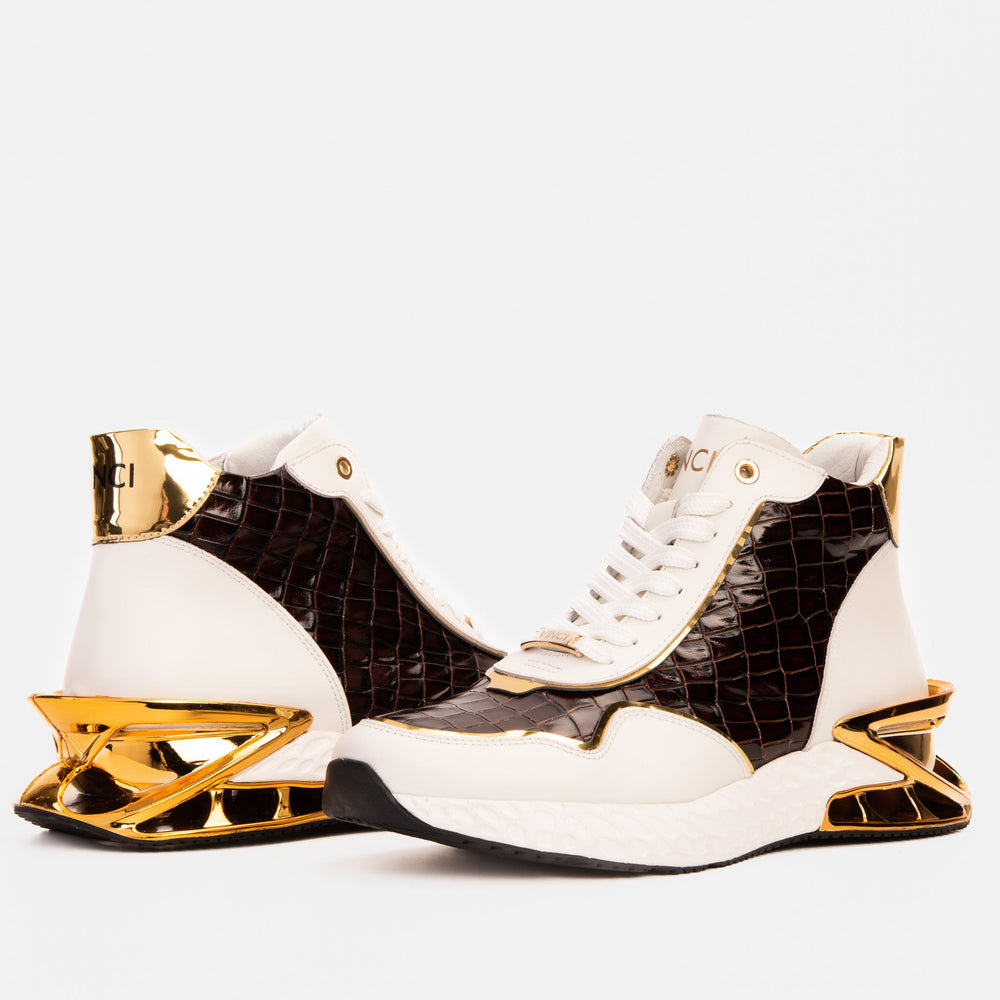 Bellagio White Gold Leather High-Top Sneaker