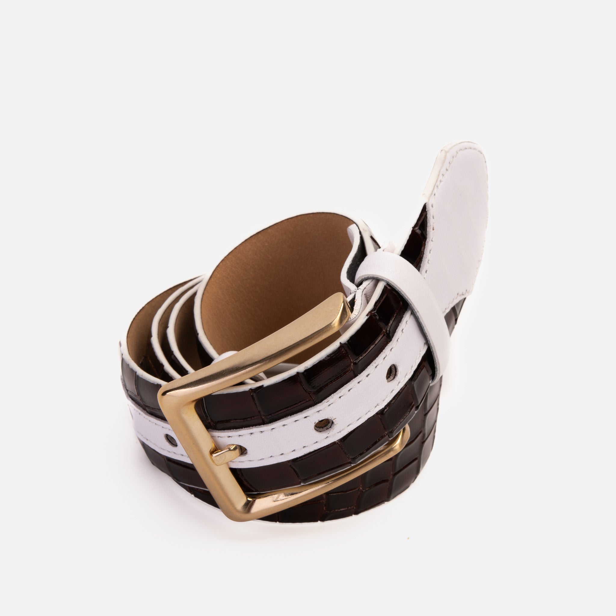 The Bellagio Brown White Leather Belt