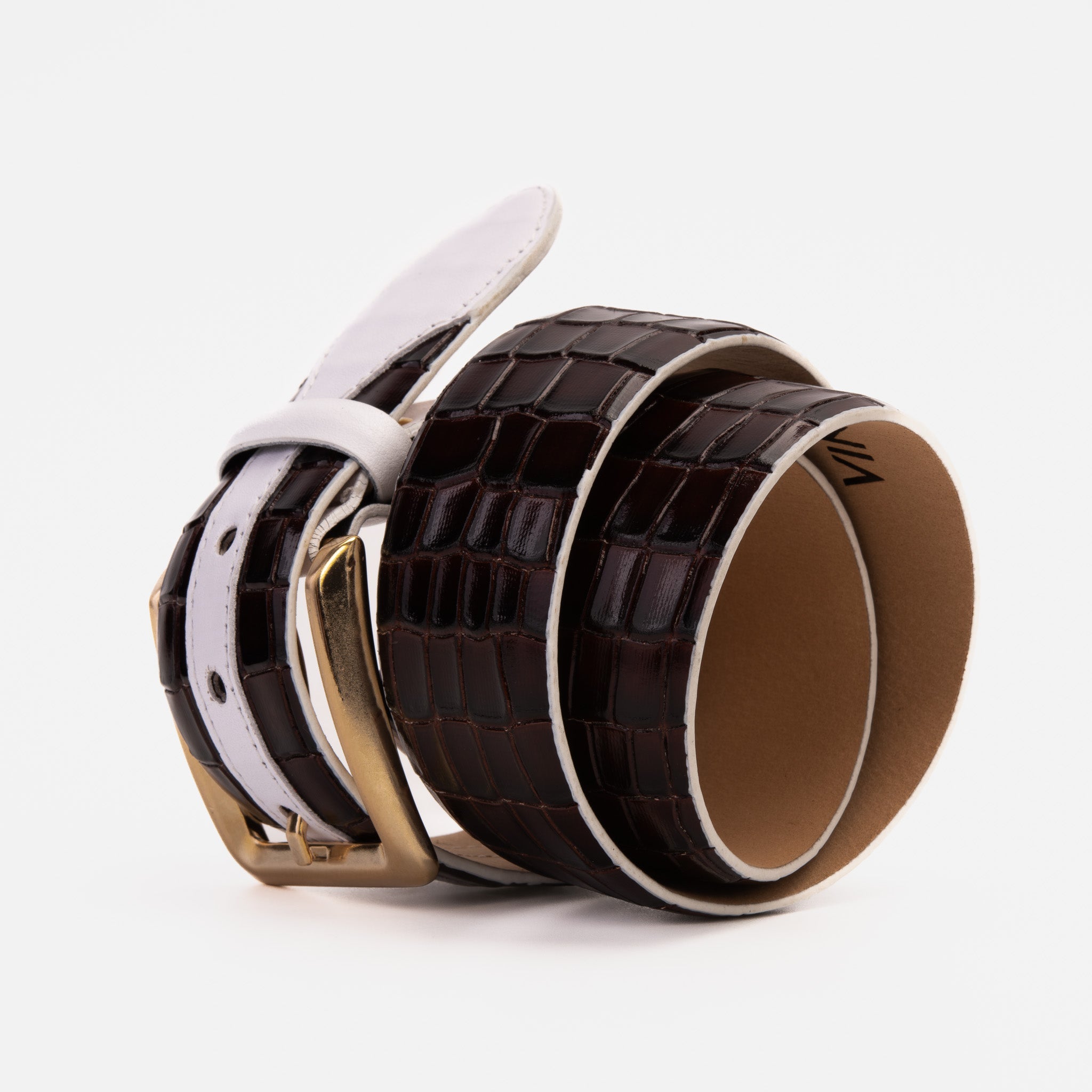 The Bellagio Brown White Leather Belt