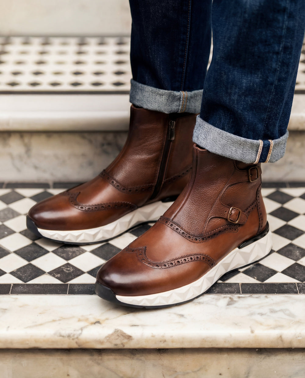 The Stealth Wingtip Buckle Tan Leather Boot
