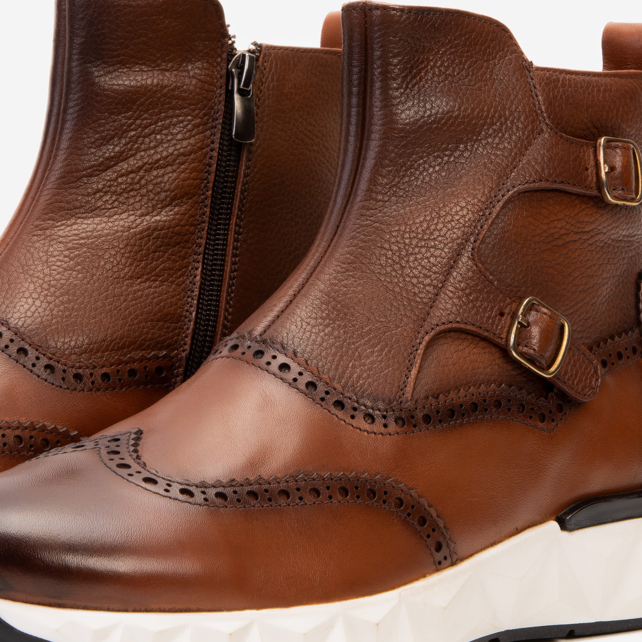 The Stealth Wingtip Buckle Tan Leather Boot