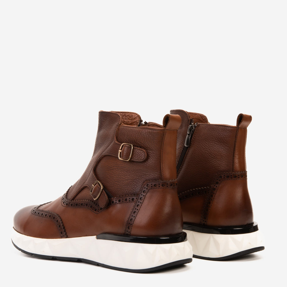 The Stealth Wingtip Buckle Tan Leather Boot