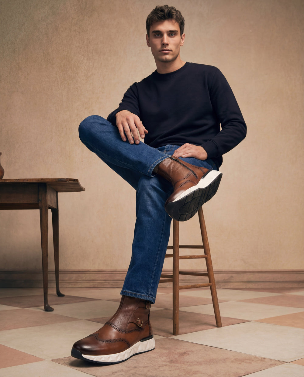 The Stealth Wingtip Buckle Tan Leather Boot