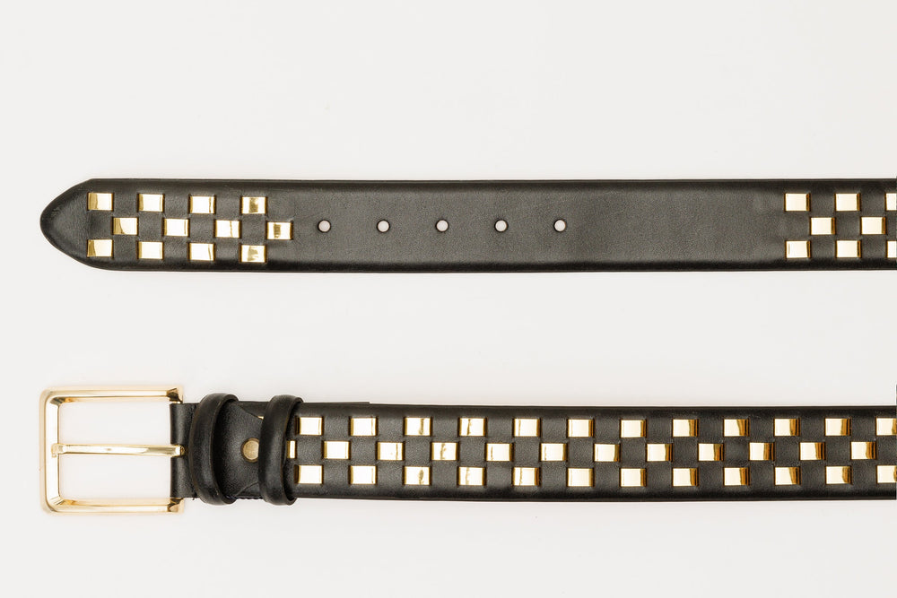 The Mackenzie Black Gold Woven Leather Belt