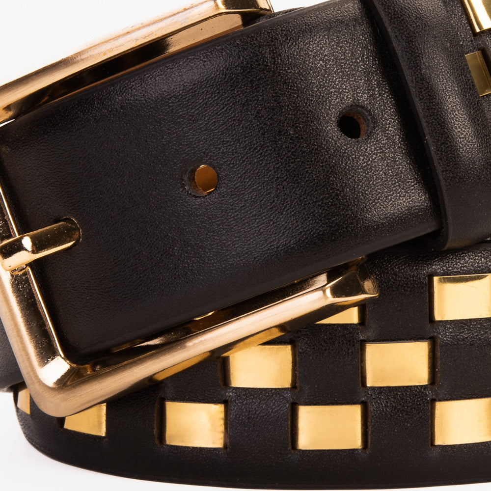 The Mackenzie Black Gold Woven Leather Belt
