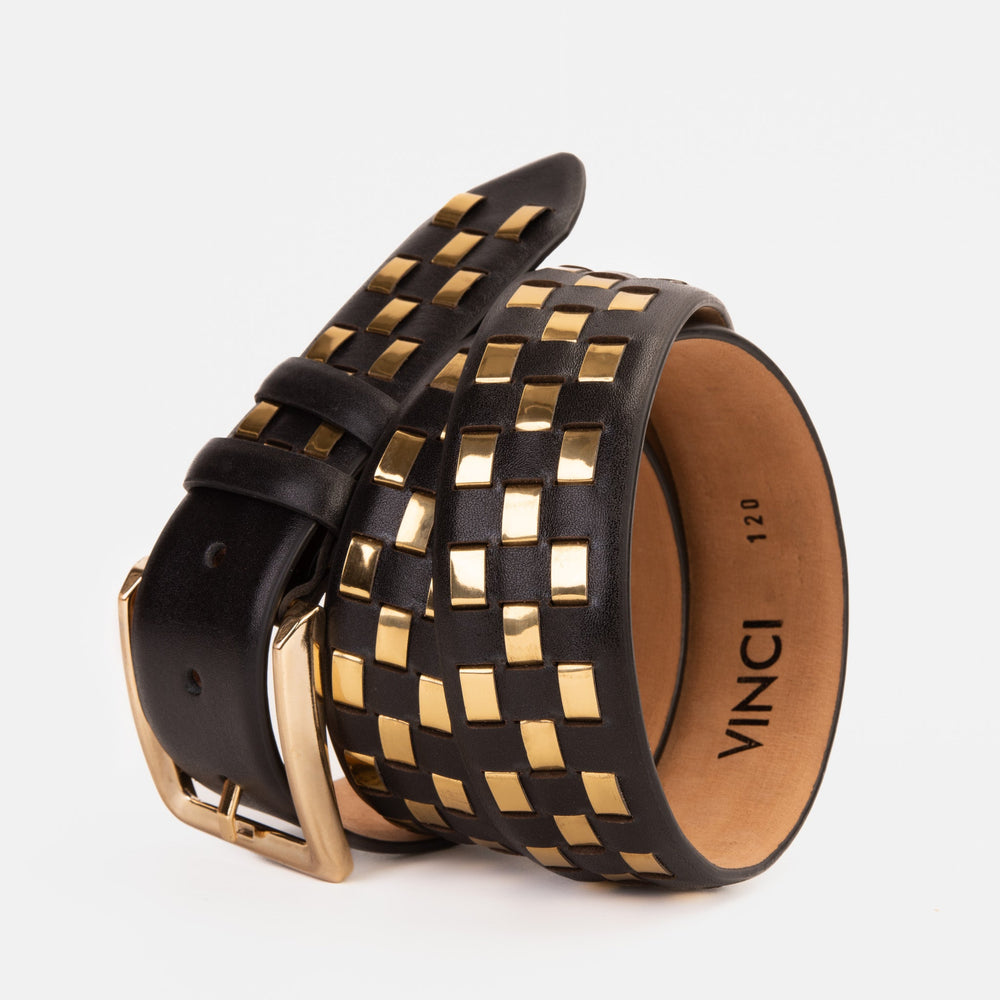 The Mackenzie Black Gold Woven Leather Belt