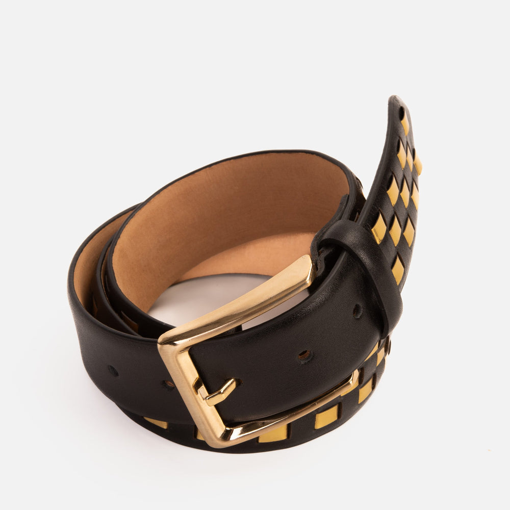 The Mackenzie Black Gold Woven Leather Belt