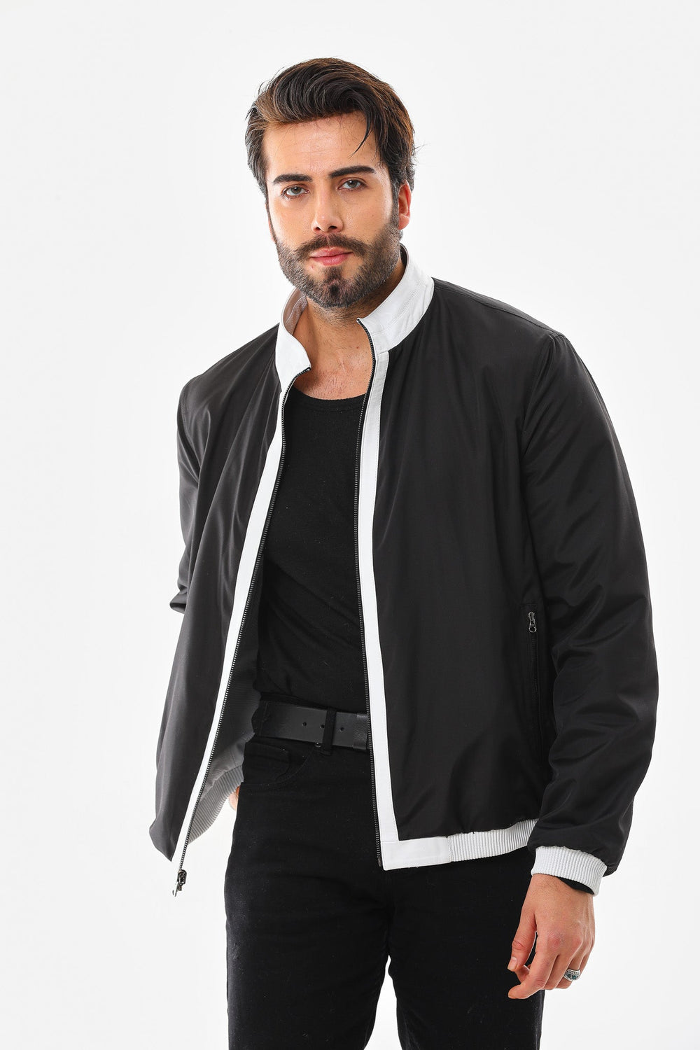 The Como Reversible White Black Leather Bomber Jacket