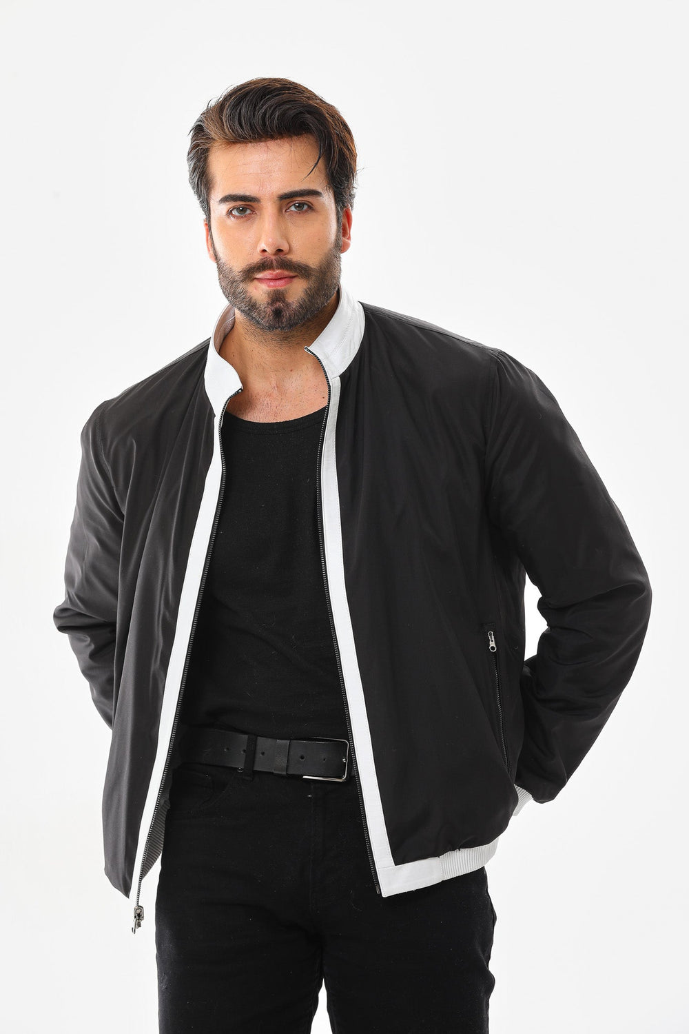 The Como Reversible White Black Leather Bomber Jacket