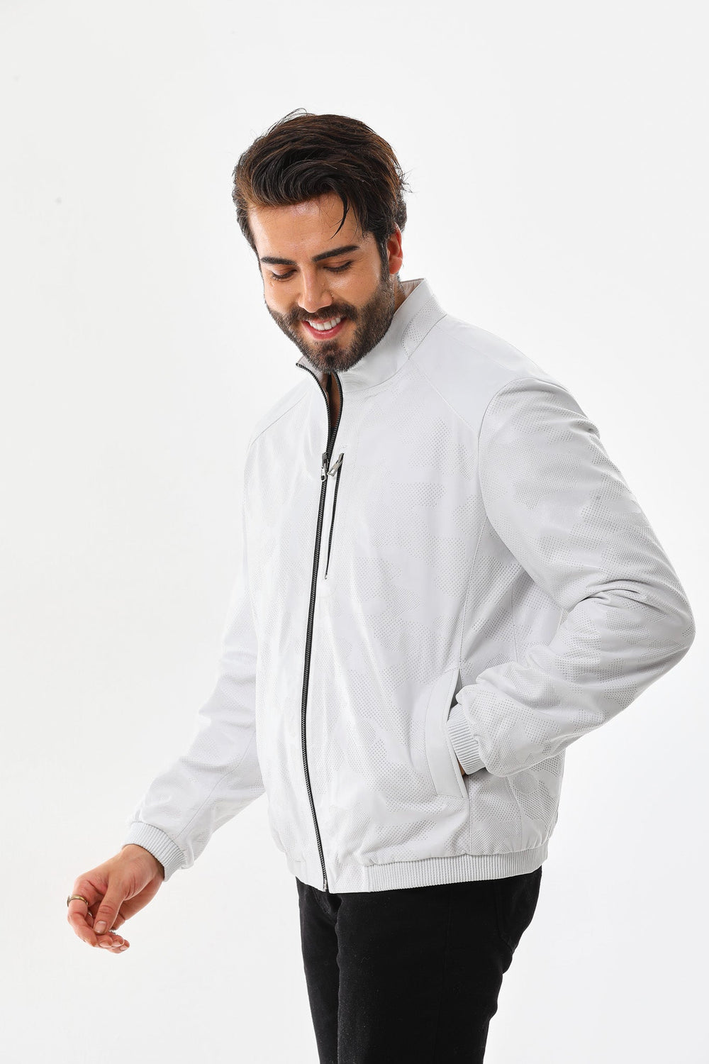 The Como Reversible White Black Leather Bomber Jacket