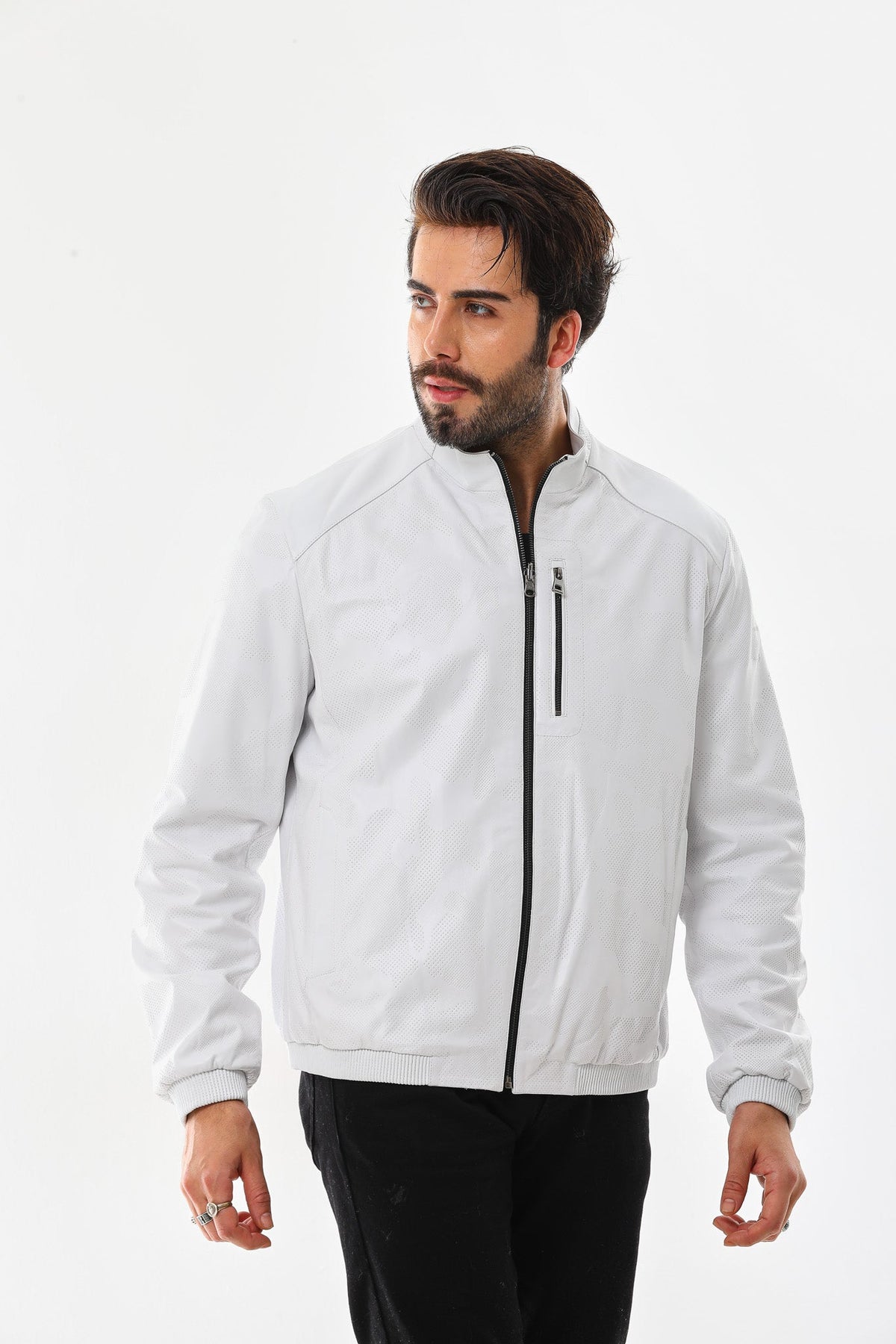 The Como Reversible White Black Leather Bomber Jacket