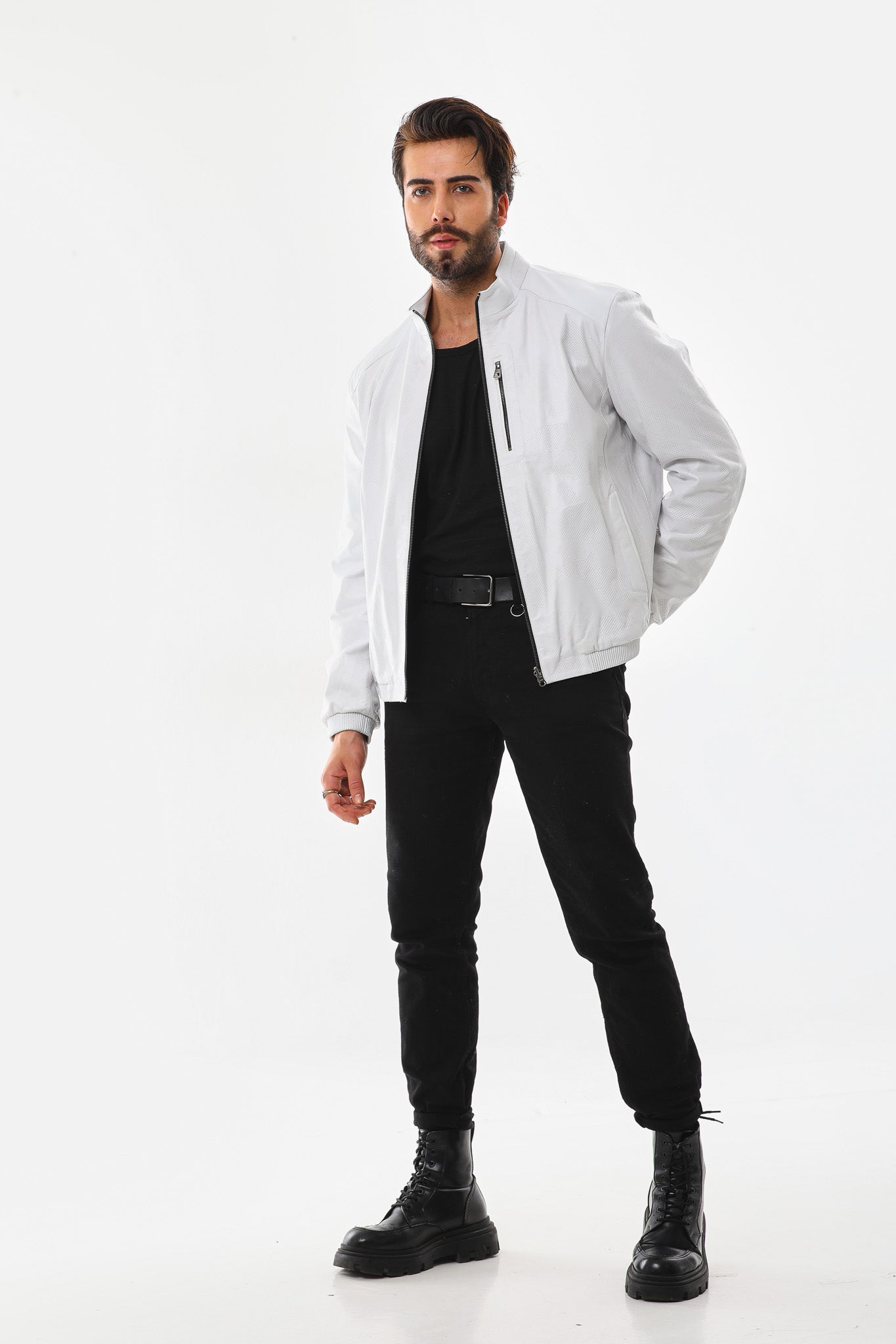 The Como Reversible White Black Leather Bomber Jacket