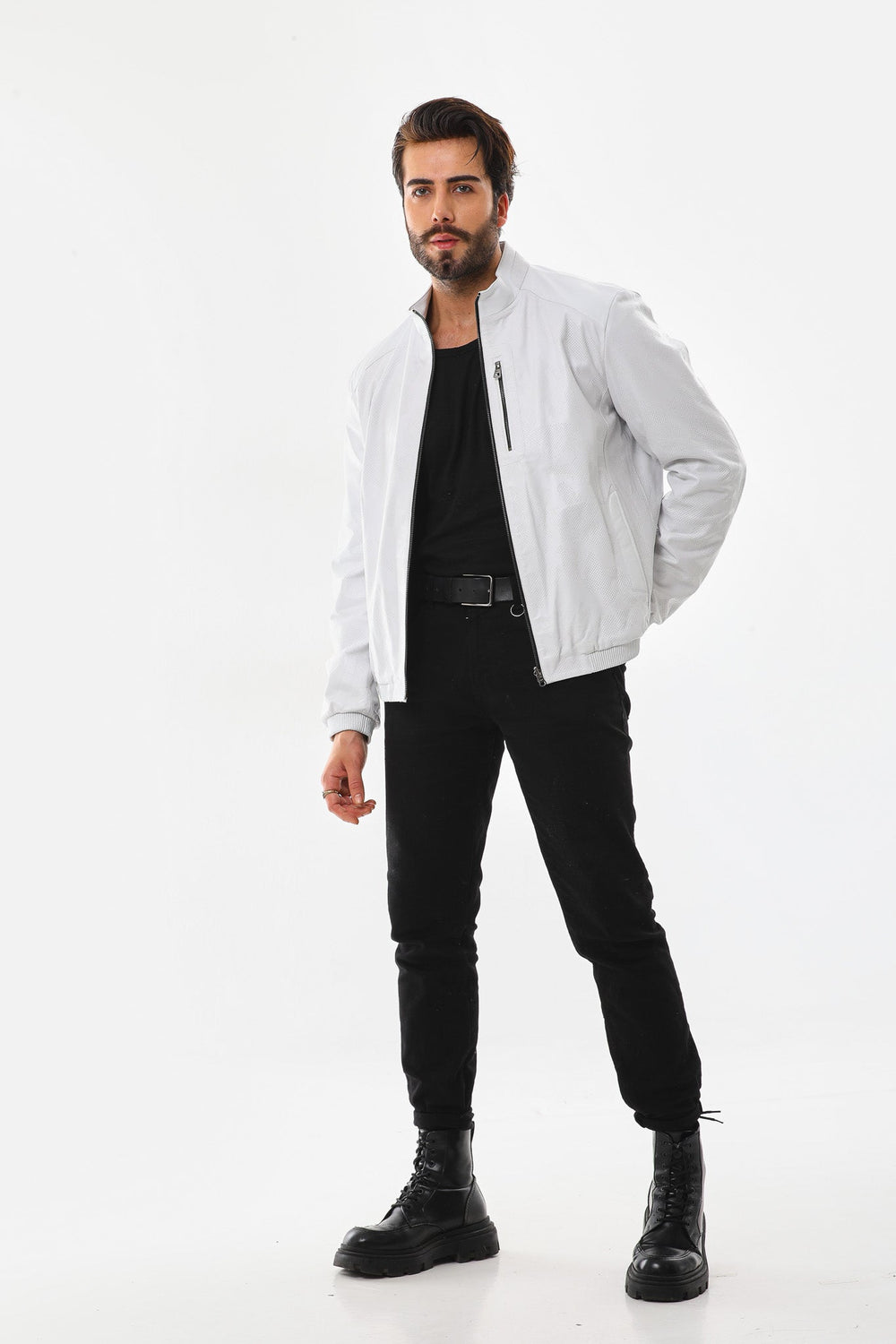 The Como Reversible White Black Leather Bomber Jacket