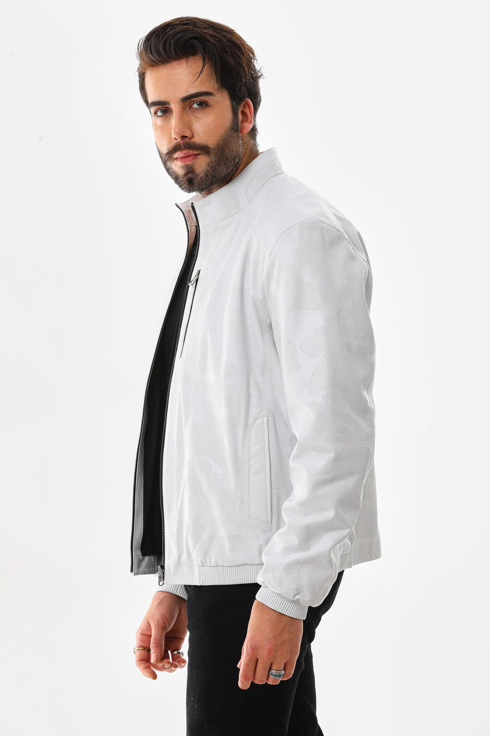 The Como Reversible White Black Leather Bomber Jacket