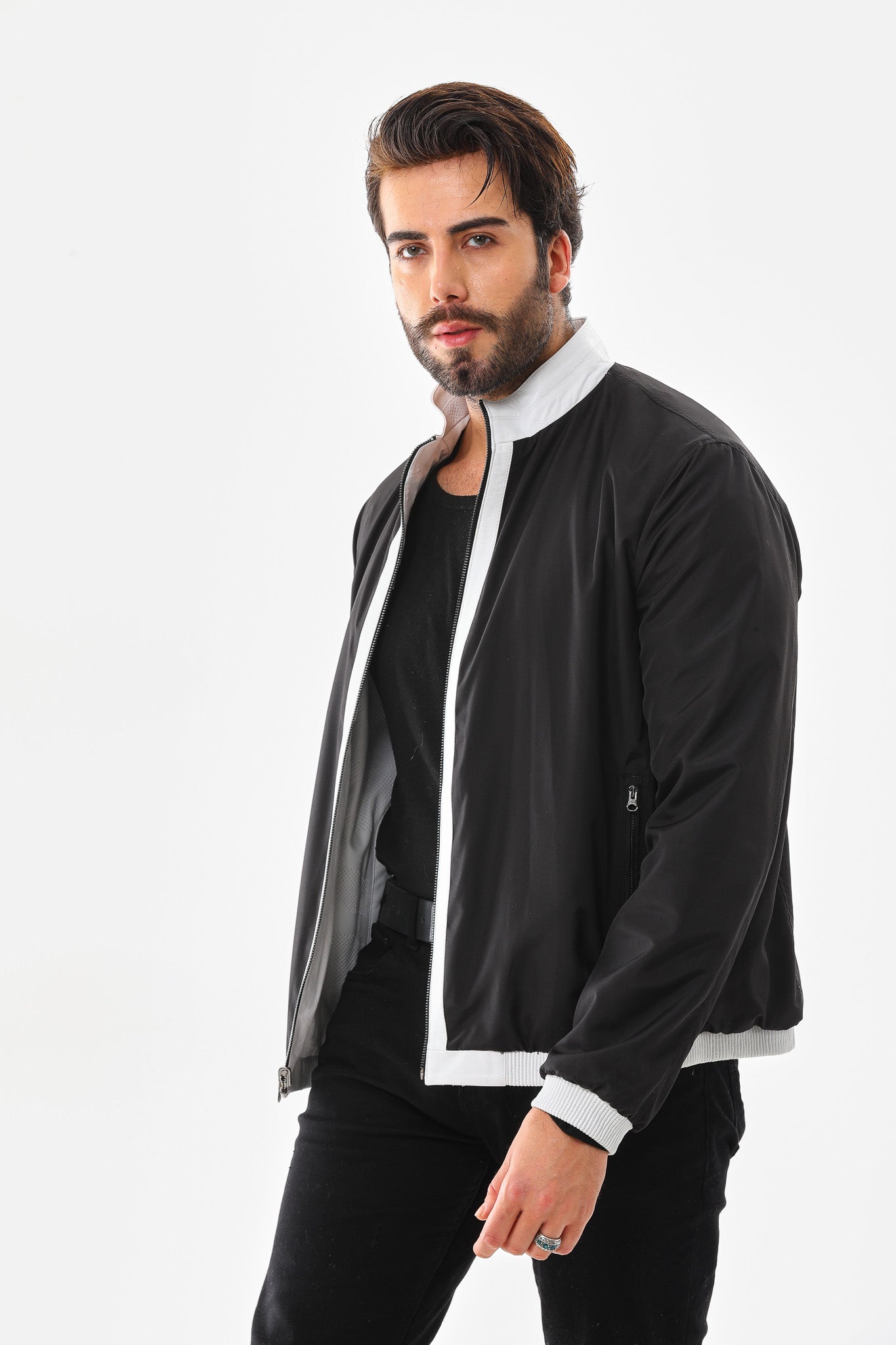 The Como Reversible White Black Leather Bomber Jacket