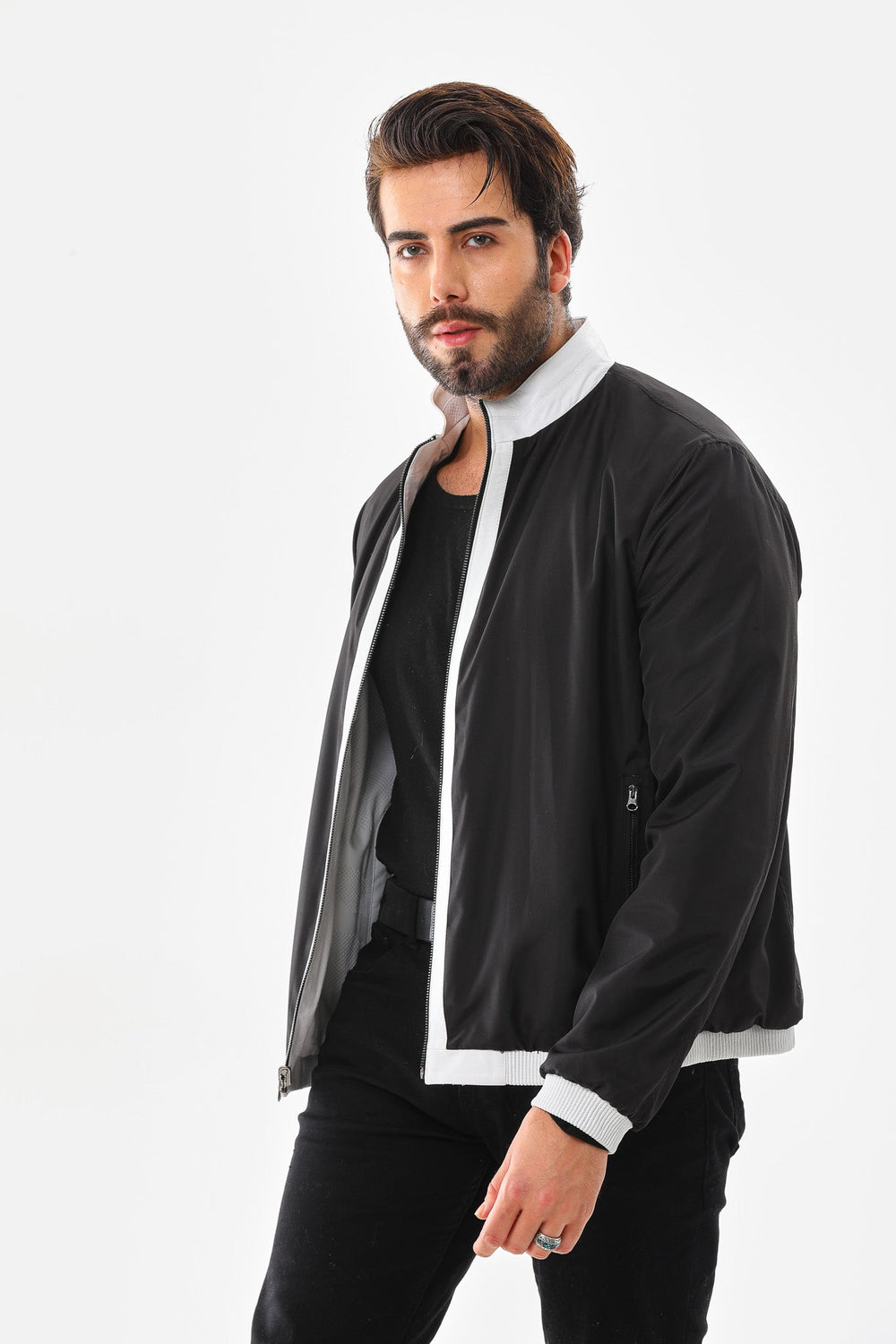 The Como Reversible White Black Leather Bomber Jacket