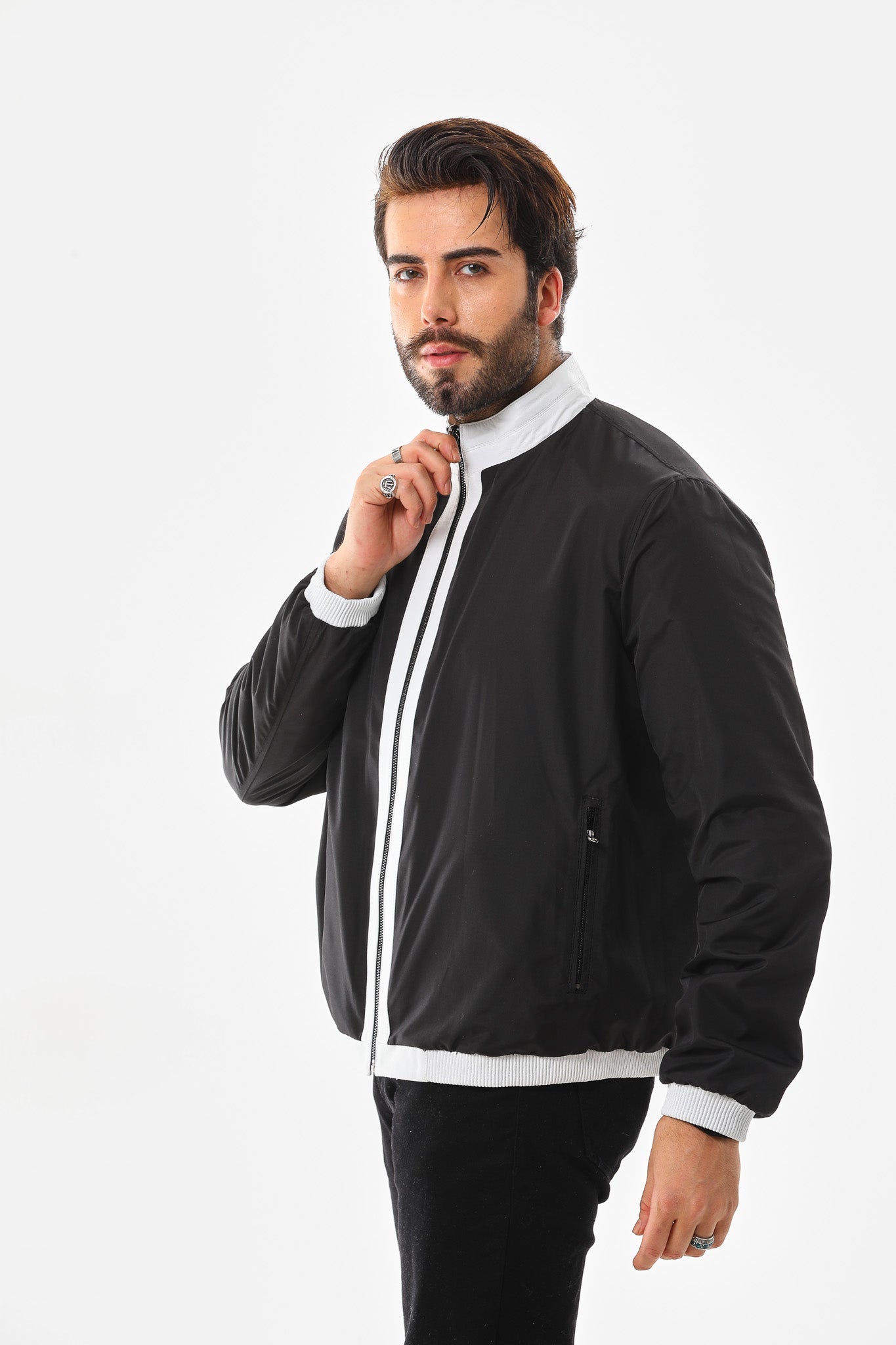 The Como Reversible White Black Leather Bomber Jacket