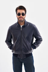 The Ardent Lambskin Leather Jacket – Navy Blue