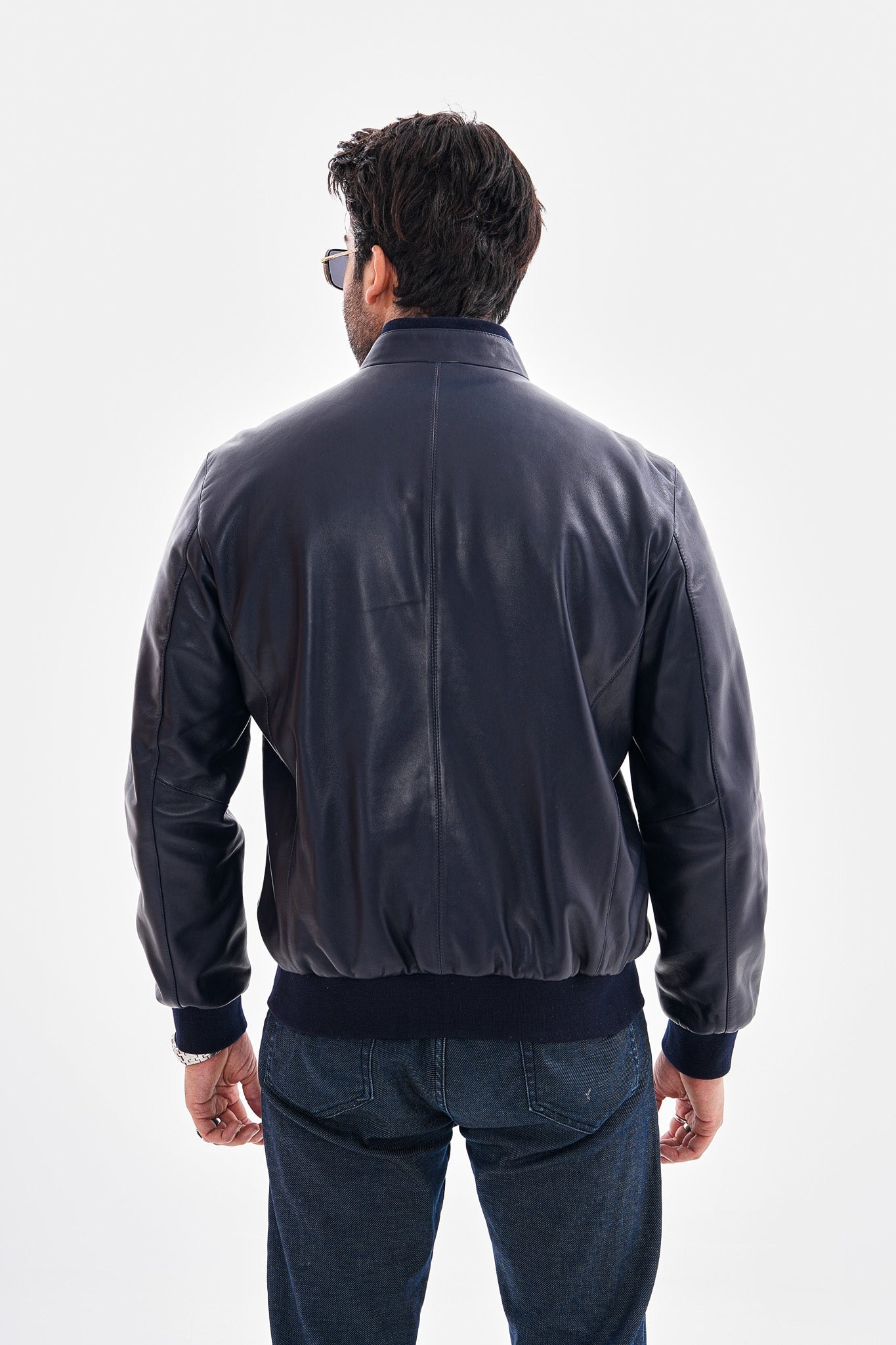 The Ardent Lambskin Leather Jacket – Navy Blue