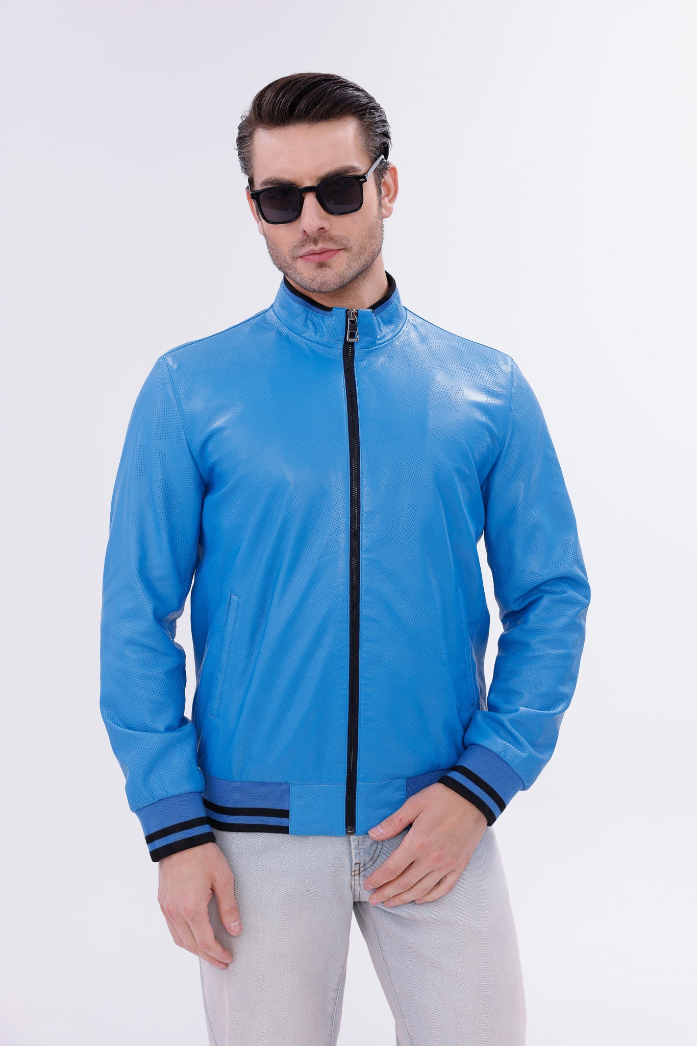 Monza Blue Lambskin Leather Jacket