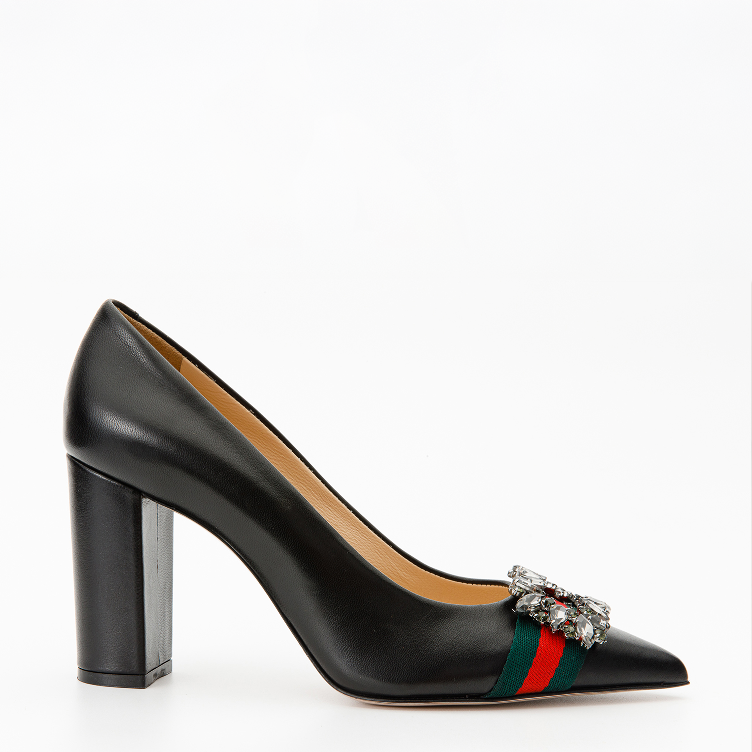 The Afega Black Leather Block Heel Pump Shoe
