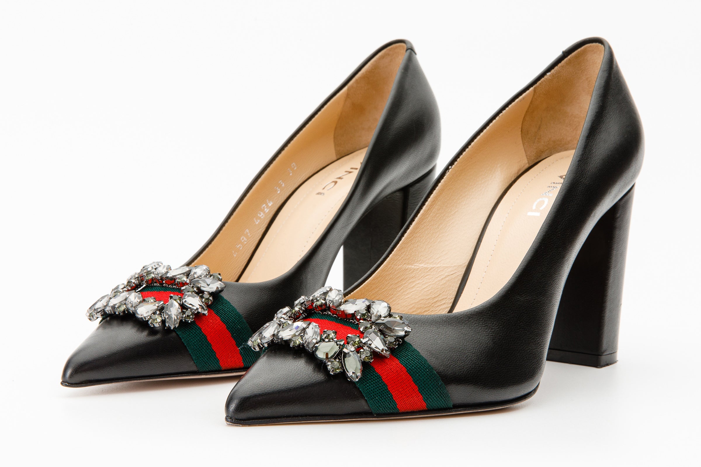 The Afega Black Leather Block Heel Pump Shoe