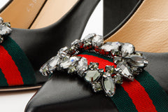 The Afega Black Leather Block Heel Pump Shoe