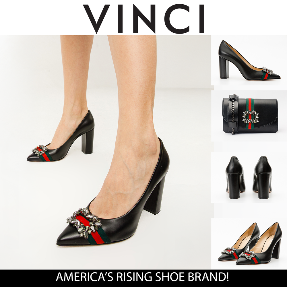 The Afega Black Leather Block Heel Pump Shoe
